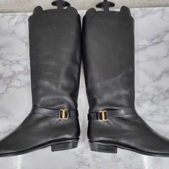 Etienne Aigner Shelby Black Leather Riding Boots Knee-High - Picture 5 of 12